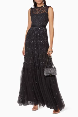 Buy Needle Thread Black Black Embellished Clover Gloss Gown for Women in UAE Ounass