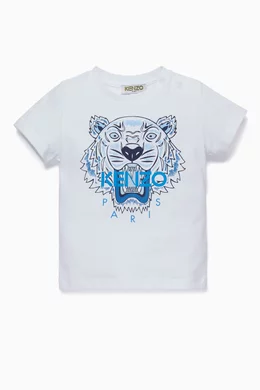 Buy KENZO KIDS White White Blue Tiger Logo T Shirt for Baby Boys