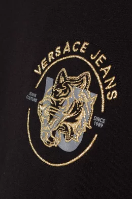 Buy Versace Jeans Black Black Embroidered Tiger Head Logo T Shirt