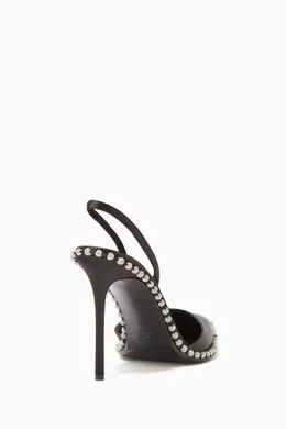 Buy Alexander Wang Black Rina Crystal Satin Slingback Pumps for