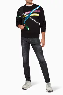 Buy Dsquared2 Black Logo Tape Cotton Sweatshirt for Men in UAE