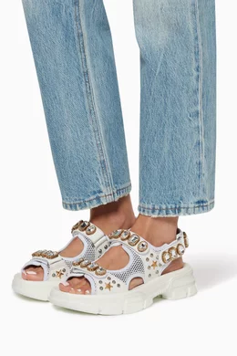Buy Gucci White Leather Mesh Sandal with Crystals for Women in