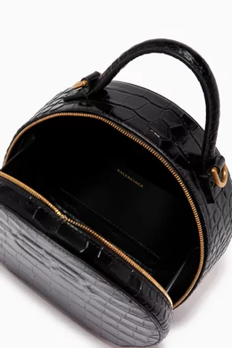 Buy Balenciaga Black Vanity XS Crocodile Embossed Round Bag for