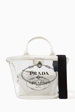 Buy Prada White Hemp Canvas Plexiglass Handbag for Women in UAE