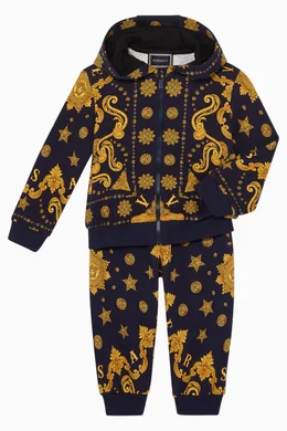 Buy Versace Blue Barocco Western Cotton Track Pants for Baby Boys