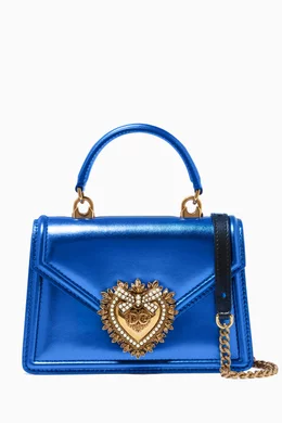 Buy Dolce Gabbana Blue Small Devotion Bag in Metallic Nappa for Women in UAE Ounass
