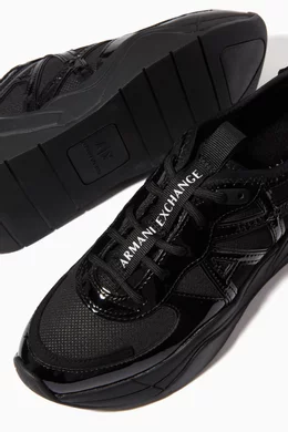 Armani black shop leather trainers