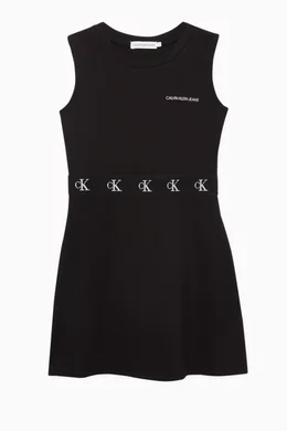 Buy Calvin Klein Black Logo Print Skater Dress for Girls in UAE Ounass