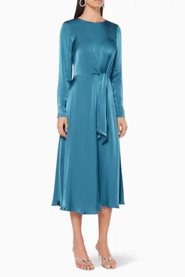 Buy Ghost Blue Mindy Satin Midi Dress for Women in UAE Ounass