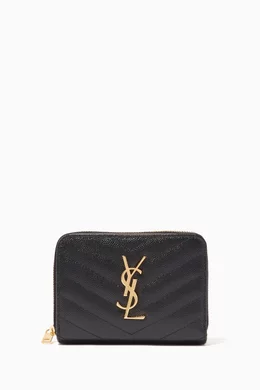 Monogram compact zip around wallet in grain de poudre embossed leather shop