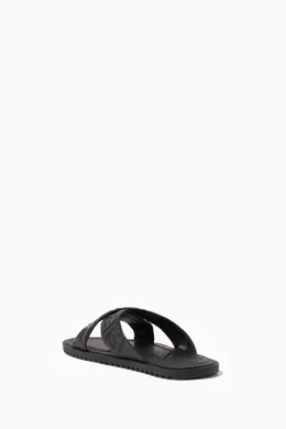 Buy Fendi Black FF Slide Sandals in Leather for Men in UAE Ounass