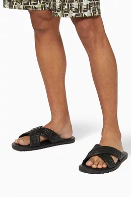 Buy Fendi Black FF Slide Sandals in Leather for Men in UAE Ounass