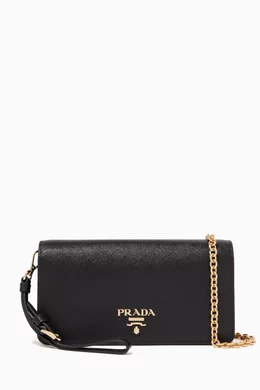 Prada Black Saffiano Wallet On Chain Crossbody Shoulder Bag