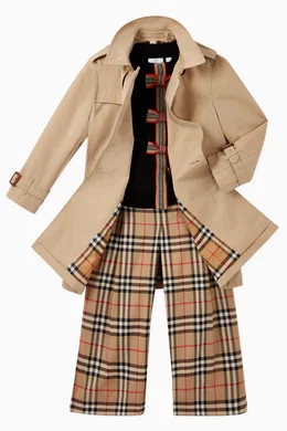 Buy Burberry Neutral Cotton Gabardine Trench Coat for Girls in UAE
