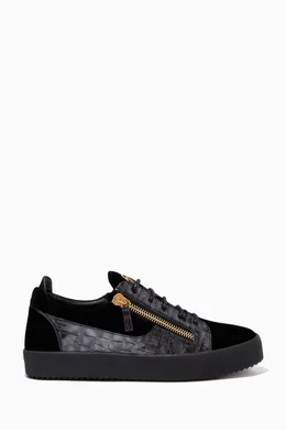 Buy Giuseppe Zanotti Black Frankie Sneakers in Crocodile Embossed