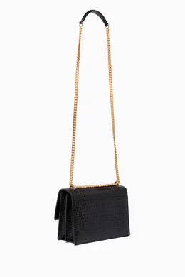 Buy SAINT LAURENT Black Medium Sunset Bag in Crocodile Embossed