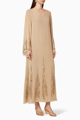Buy Jswair Neutral Hand Beaded Chiffon Dress for Women in UAE Ounass