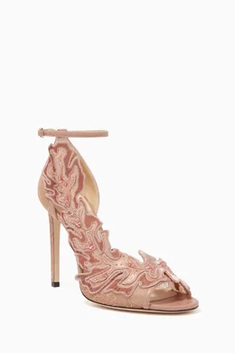 Buy Jimmy Choo Pink Lucele 100 Lace Sandals in Nappa Lace for