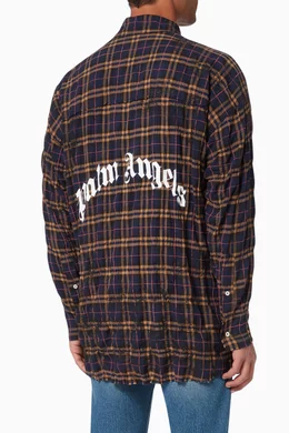 Buy Palm Angels Blue Round Logo Oversized Flannel Shirt for Men in