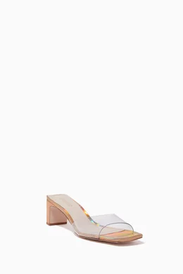 Buy Schutz Gold Onoria Mule Heels in Metallic Leather Plexi for