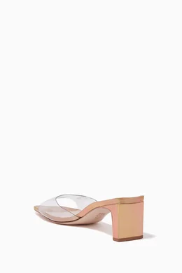 Buy Schutz Gold Onoria Mule Heels in Metallic Leather Plexi for