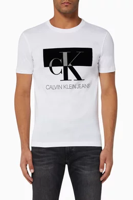 Buy Calvin Klein Jeans White Monogram Logo Cotton T Shirt for Men
