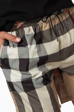 Buy Burberry Neutral Check Drawcord Swim Shorts for Men in UAE