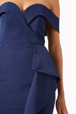 Buy Lavish Alice Blue Waterfall Ruffle Bardot Dress for Women in