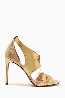 Buy PINKO Gold Francine 1 Sandals in Laminated Leather for Women in UAE Ounass