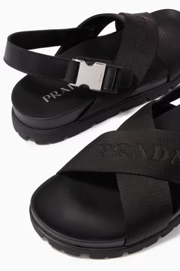 Buy Prada Black Crisscross Sandals in Brushed Leather Nylon for Men in UAE Ounass