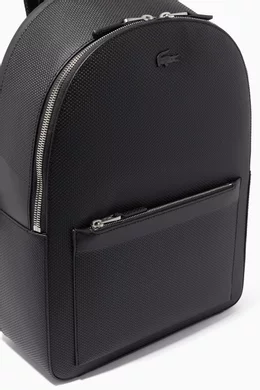 Lacoste black leather backpack deals