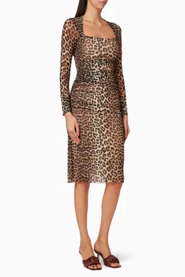 Buy Ganni Brown Leopard Print Mesh Dress for Women in UAE Ounass