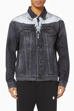 Buy Marcelo Burlon Black Wings Stonewash Denim Jacket for Men in UAE Ounass