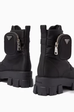 Prada leather combat boots with removable nylon shop pouch price