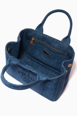 Buy Prada Blue Giardiniera Shopper Bag in Denim Fabric for Women