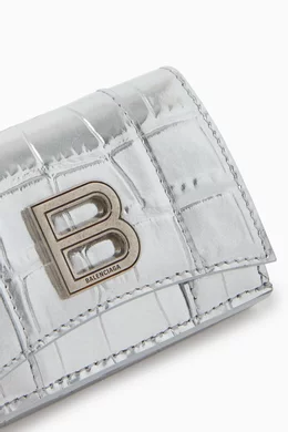 Buy Balenciaga Silver Hourglass Mini Wallet in Metallic Crocodile Embossed Calfskin for Women in UAE Ounass