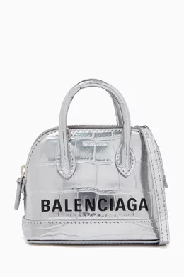 Buy Balenciaga Silver Ville Mini Top Handle Bag in Metallic Crocodile Embossed Calfskin for Women in UAE Ounass