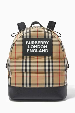 Buy Burberry Neutral Logo Appliqu Backpack in Vintage Check Cotton Canvas for UNISEX in UAE Ounass