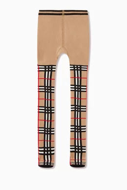 Check Intarsia Cotton Blend Tights in Archive Beige - Children