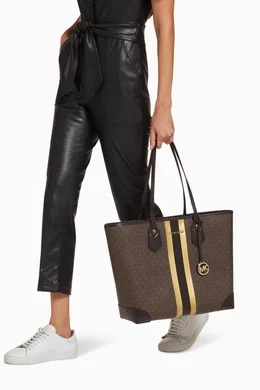Eva large logo metallic stripe tote bag store