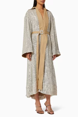 Buy ANOUKI Neutral Reversible Trench Coat With Sequin Lining for