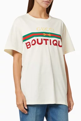 Buy Gucci White Boutique Print T shirt in Cotton Jersey for Women