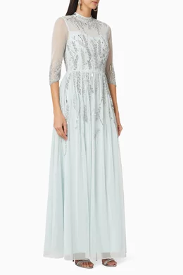 Buy Raishma Blue Beaded Tulle Gown for Women in UAE Ounass