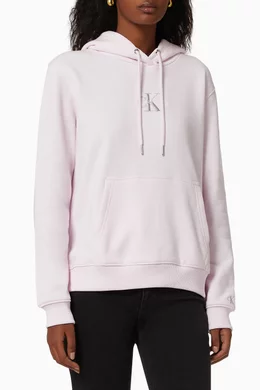Buy Calvin Klein Jeans Pink Embroidered Monogram Hoodie in Cotton