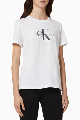 Buy Calvin Klein Jeans White Iridescent Logo Organic Cotton T