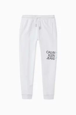 Buy Calvin Klein White Logo Sweatpants in Organic Cotton Terry for