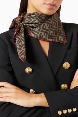 Buy Fendi Brown Fendirama Foulard Scarf in Silk Twill for Women in