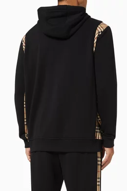 Buy Burberry Black Hooded Top with Vintage Check Panel in Cotton