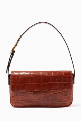 Buy Staud Brown Tommy Shoulder Bag in Croc embossed Leather for