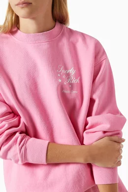 Buy Sporty Rich Purple Stars Health Crew Crewneck Sweatshirt in